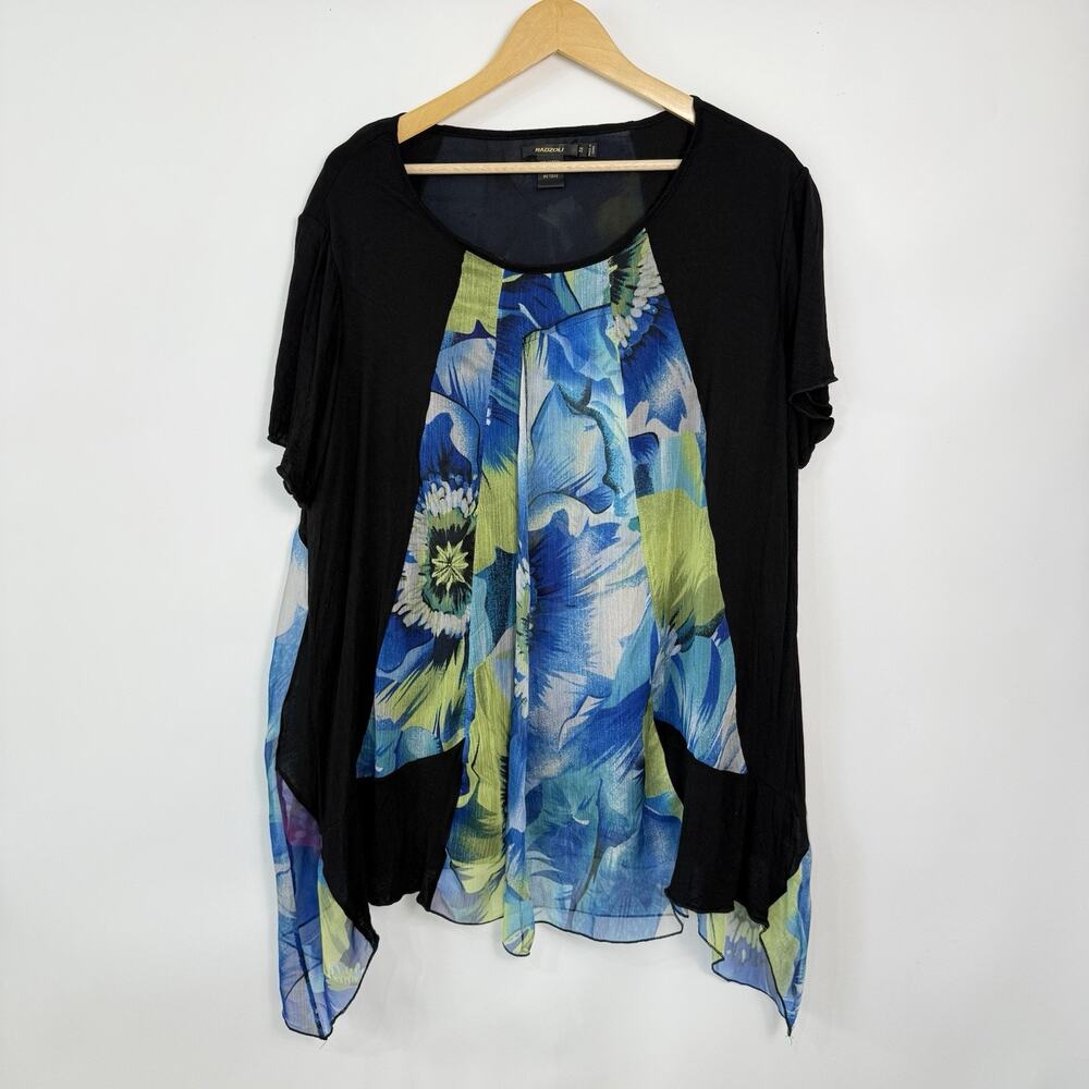Radzoli Floral Tunic Top Womens Size 3X Asymmetric‎ Hem Flowy Lightweight Artsy